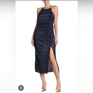 LUSH - High neck pleated metallic woven midi dress